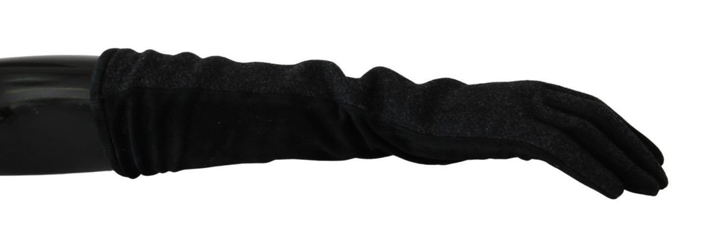 Black Gray Mid Arm Length Mittens Wool  Gloves