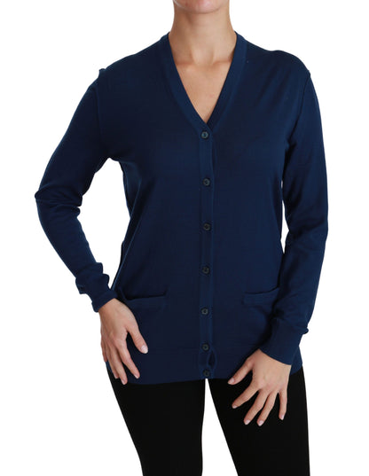 Blue Button Cardigan Virgin Wool Sweater