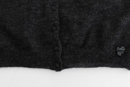 Gray Knit Wool Cardigan Sweater