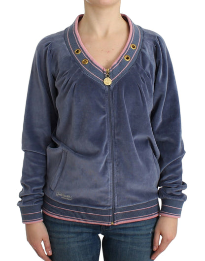 Blue velvet zipup sweater