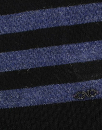 Black striped V-neck sweater