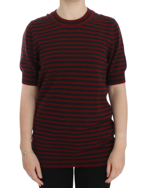 Red Gray Cashmere Short Sleeve Sweater