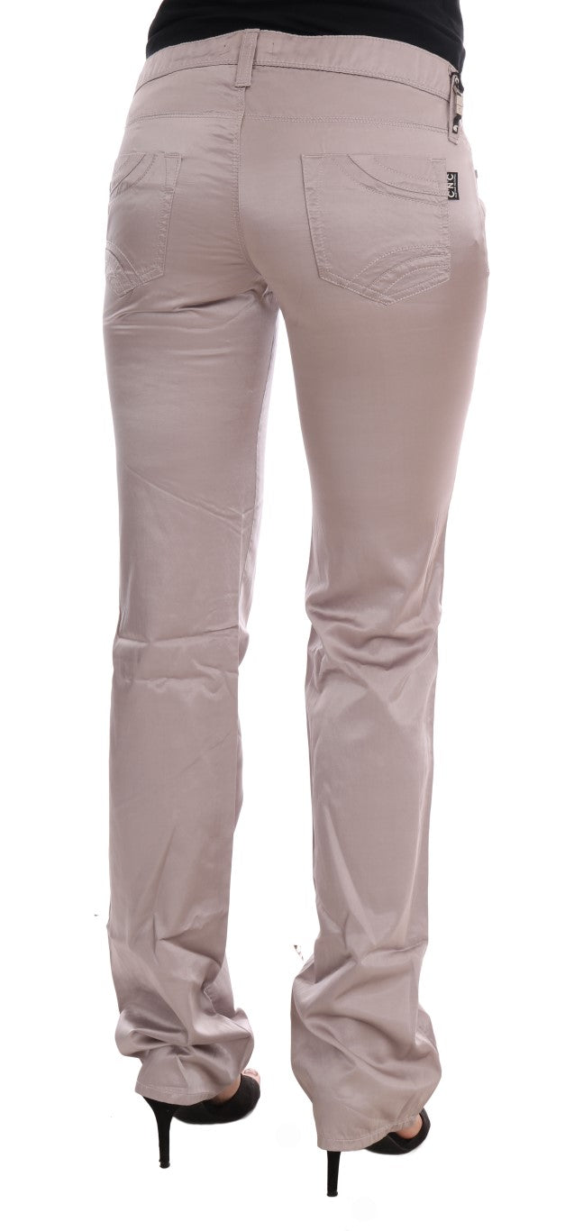 Beige Cotton Slim Fit Jeans
