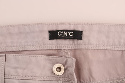 Beige Cotton Slim Fit Jeans