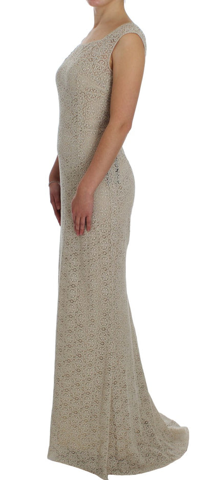 Beige Ricamo Cutout Cotton Sheath Dress